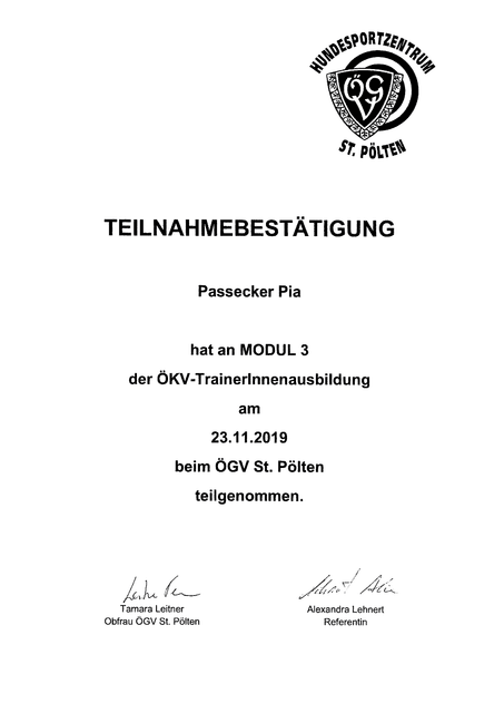 Modul Teilnahmebestätigung
