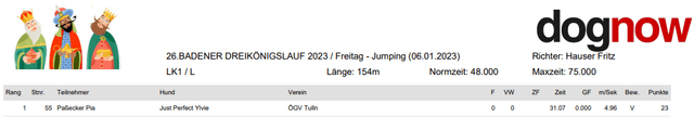 Ylvie 1. Aufstiegsnuller (26. Badener Dreikönigslauf Freitag 6.1.23)